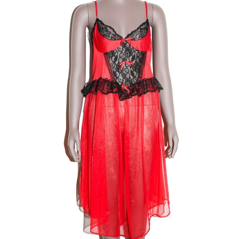 Vintage Lace Sheer Slip Dress Sexy Lingerie Tank Dress‎ Size Large